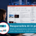 Header image for an ATC article about Responsible AI in newsroom platforms, showing a journalist working at a screen with a message about transparency and editorial control.